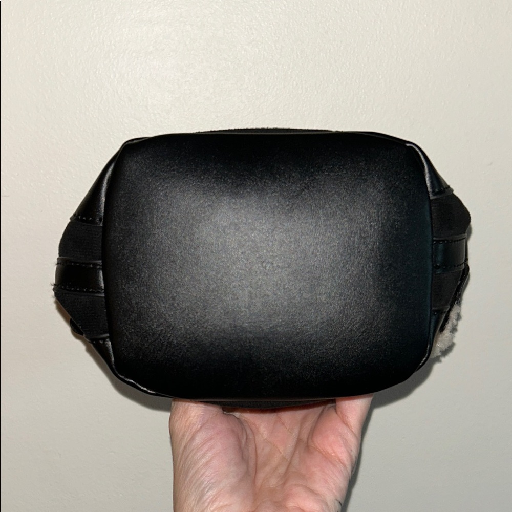 Black mini bag faux shearling trim & faux suede/smooth leather w crossbody strap - Picture 7 of 9